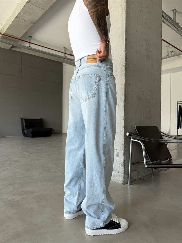 Eskitme Basic Relax Fit Baggy Pantolon - Mavi