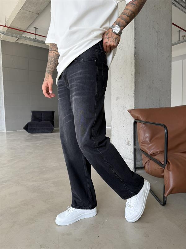 Eskitme Relax Fit Baggy Pantolon - Siyah