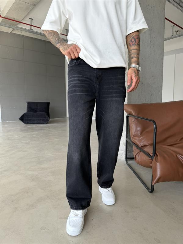 Eskitme Relax Fit Baggy Pantolon - Siyah