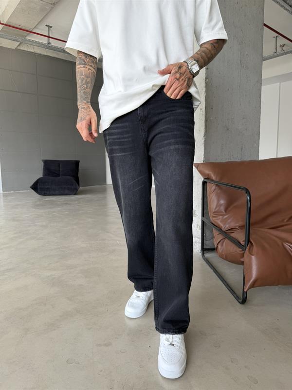 Eskitme Relax Fit Baggy Pantolon - Siyah