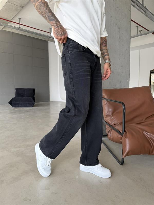 Eskitme Relax Fit Baggy Pantolon - Siyah