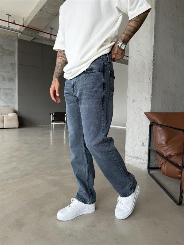 Eskitme Yıkamalı Baggy Pantolon - Mavi