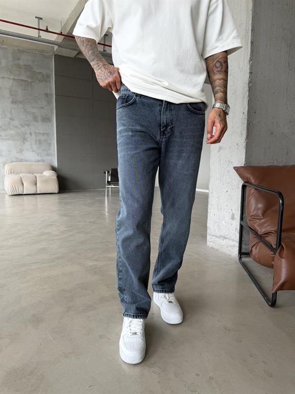 Eskitme Yıkamalı Baggy Pantolon - Mavi