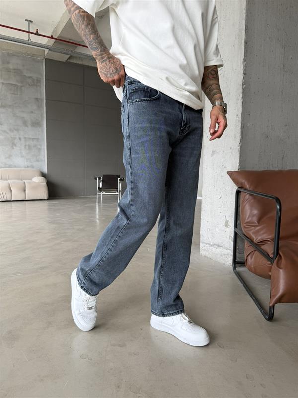 Eskitme Yıkamalı Baggy Pantolon - Mavi