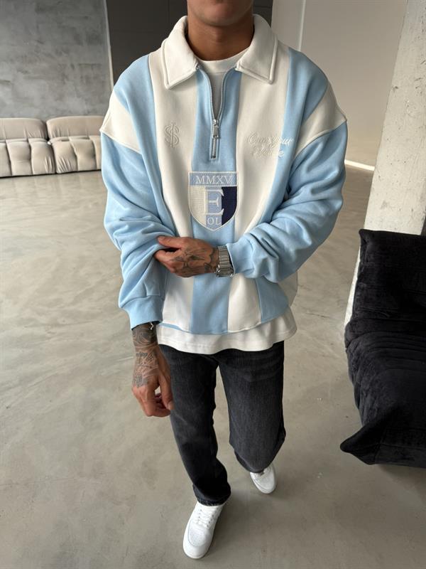 Essence Cizgili Yarım Fermuar Sweat - Bebe Mavi