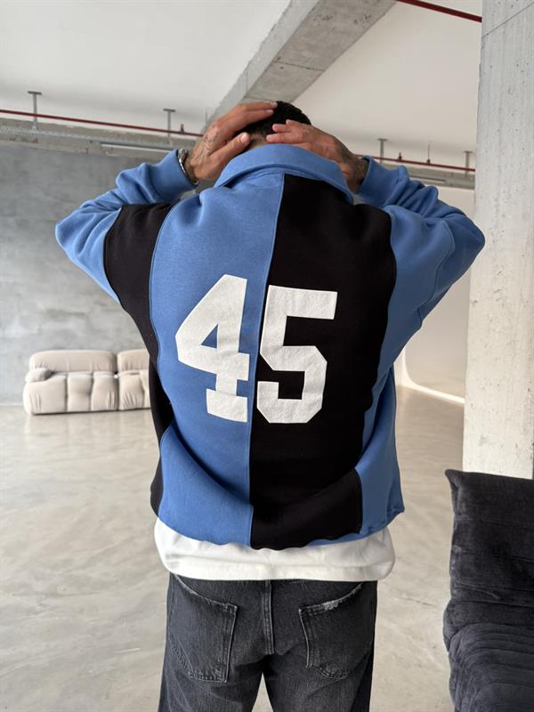 Essence Cizgili Yarım Fermuar Sweat -Mavi