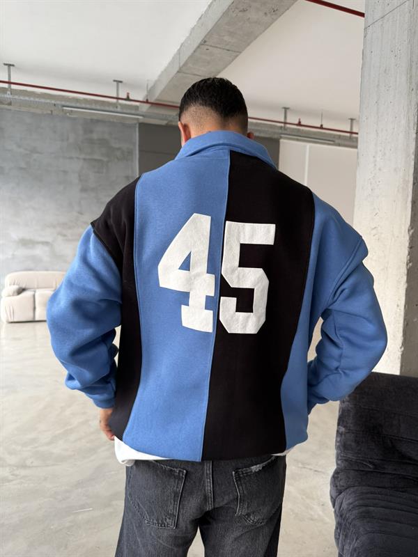 Essence Cizgili Yarım Fermuar Sweat -Mavi