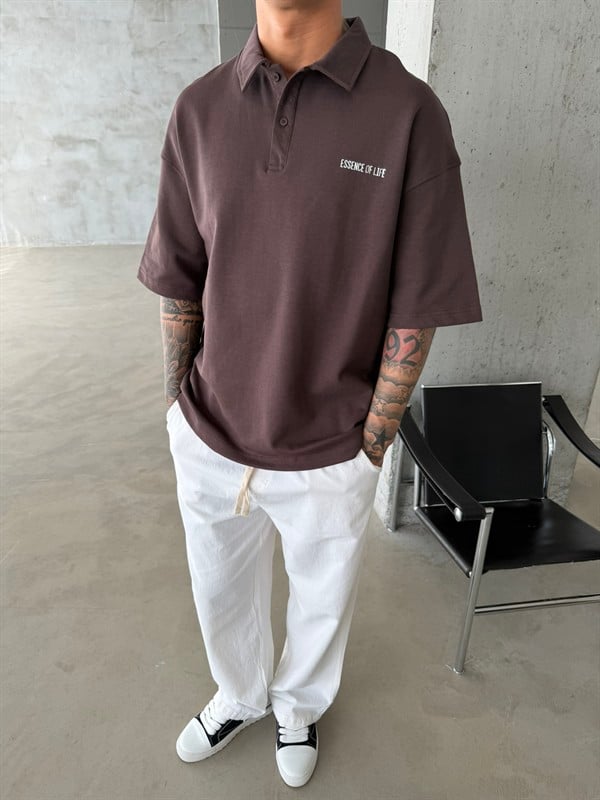Essence Of Life Premium Polo Yaka - T-Shirt - Kahve