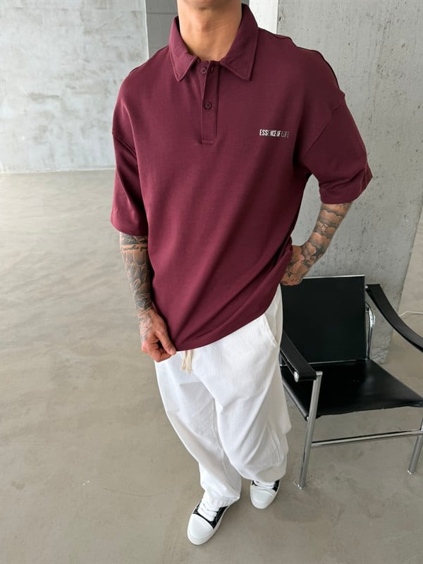 Essence Of Life Premium Polo Yaka - T-Shirt - Bordo