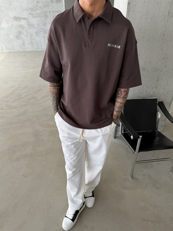 Essence Of Life Premium Polo Yaka - T-Shirt - Kahve