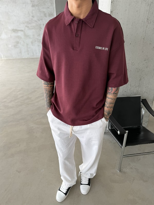 Essence Of Life Premium Polo Yaka - T-Shirt - Bordo