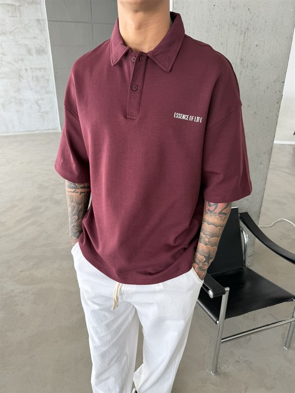 Essence Of Life Premium Polo Yaka - T-Shirt - Bordo