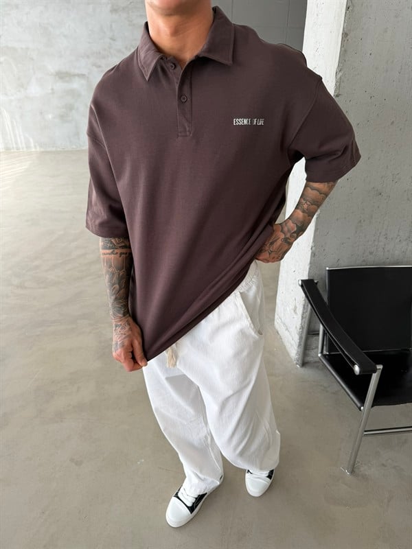 Essence Of Life Premium Polo Yaka - T-Shirt - Kahve