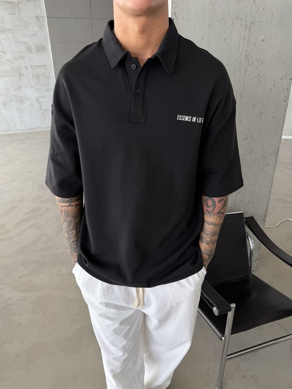 Essence Of Life Premium Polo Yaka - T-Shirt - Siyah