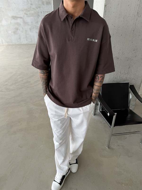 Essence Of Life Premium Polo Yaka - T-Shirt - Kahve
