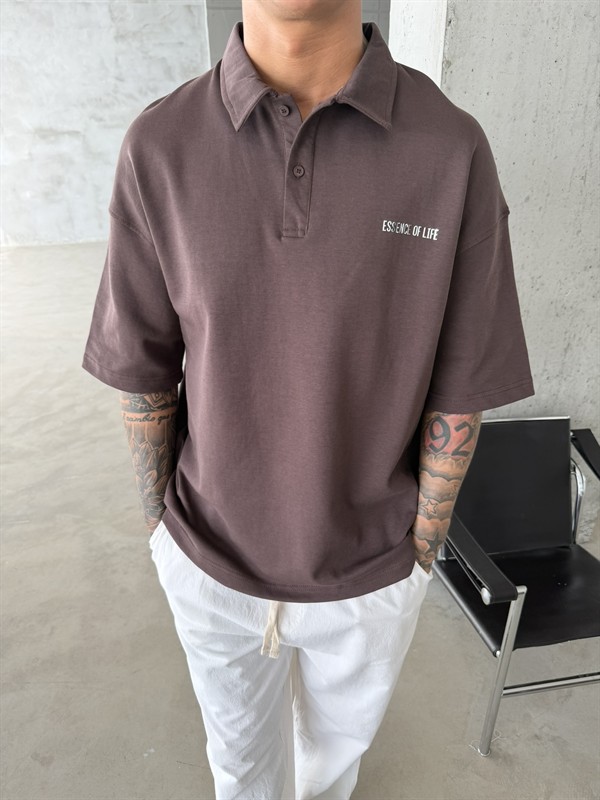 Essence Of Life Premium Polo Yaka - T-Shirt - Kahve