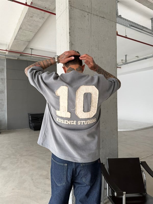 Essence Studio 10 Nakışlı Premium T-Shirt - Füme