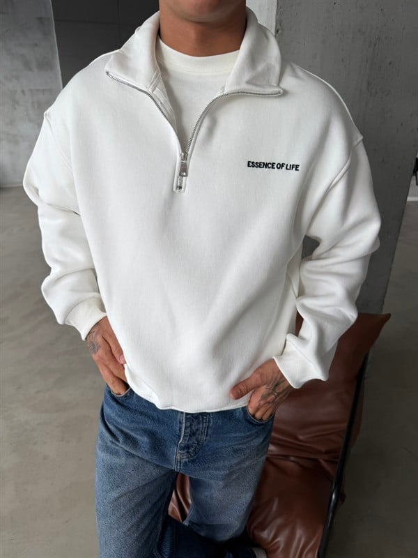 Essence Yarım Fermuar Sweat - Beyaz