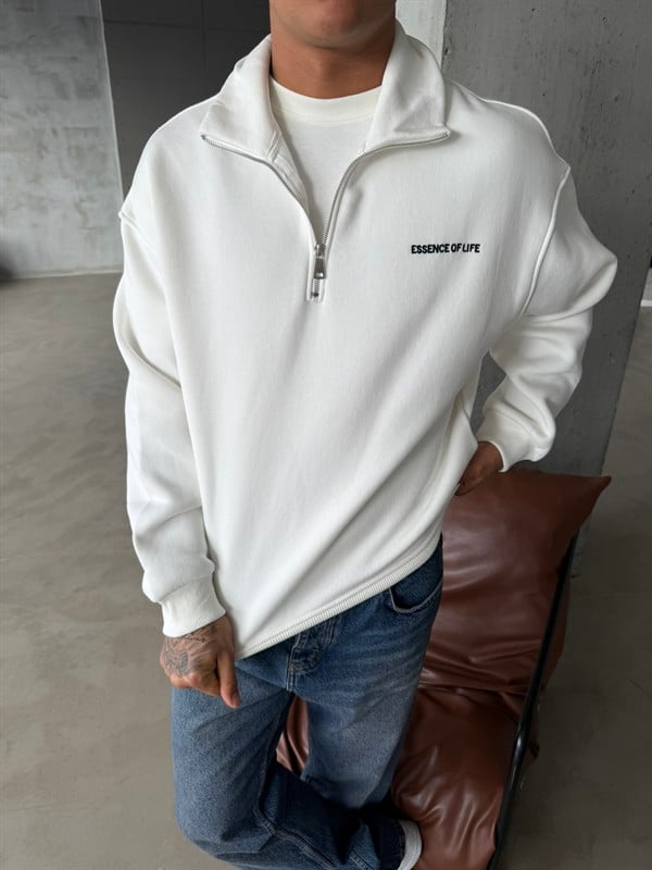 Essence Yarım Fermuar Sweat - Beyaz