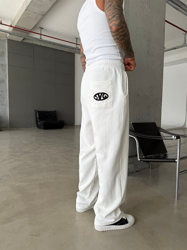 Essence Yıkamalı Premium Nakışlı Eşofman - Beyaz