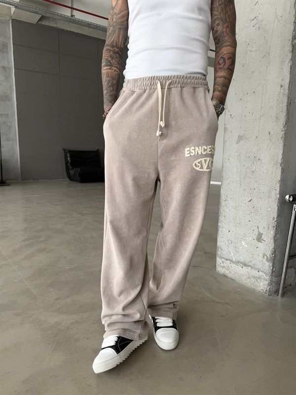 Essence Yıkamalı Premium Nakışlı Eşofman - Bej