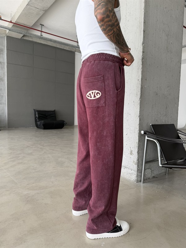 Essence Yıkamalı Premium Nakışlı Eşofman - Bordo