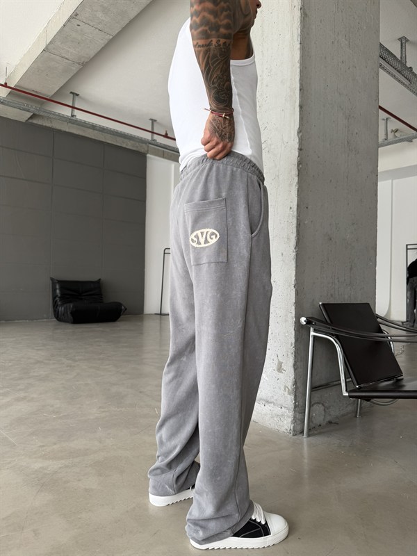 Essence Yıkamalı Premium Nakışlı Eşofman - Füme