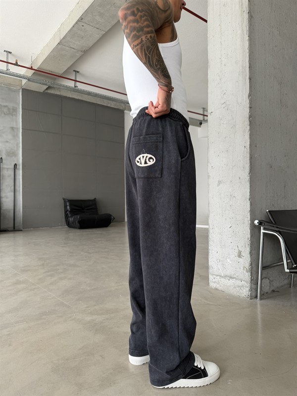 Essence Yıkamalı Premium Nakışlı Eşofman - Siyah