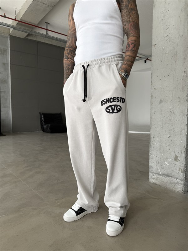 Essence Yıkamalı Premium Nakışlı Eşofman - Gri