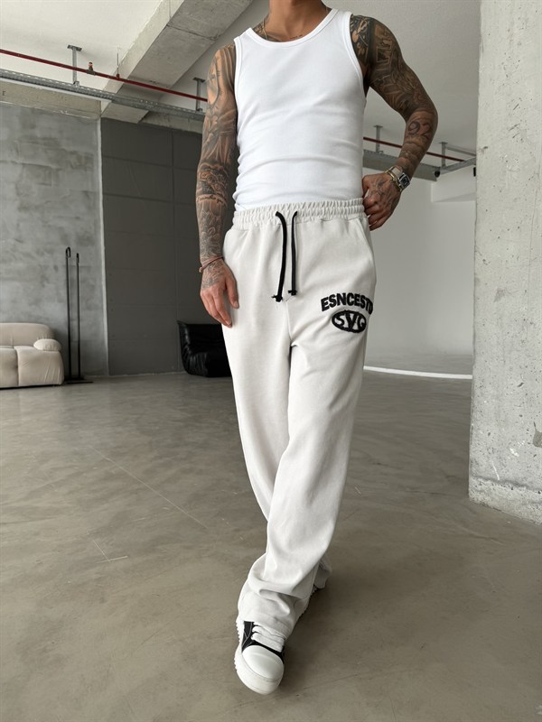 Essence Yıkamalı Premium Nakışlı Eşofman - Gri