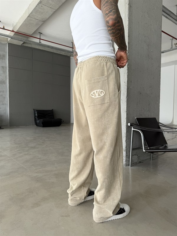 Essence Yıkamalı Premium Nakışlı Eşofman - Haki