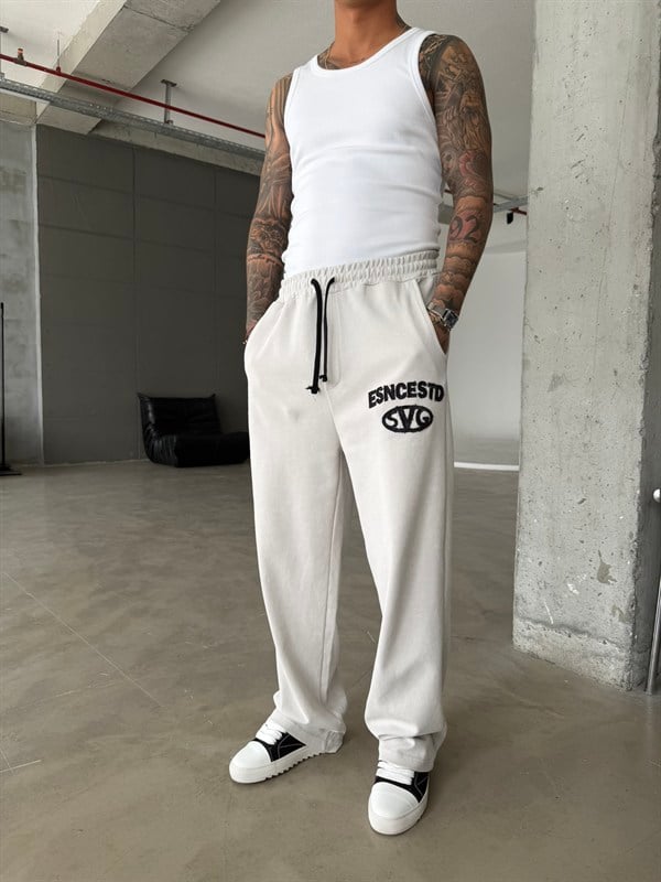 Essence Yıkamalı Premium Nakışlı Eşofman - Gri