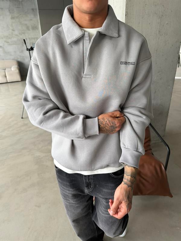 Essetıals Basic Polo Sweat - Gri