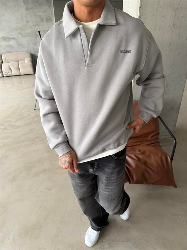 Essetıals Basic Polo Sweat - Gri