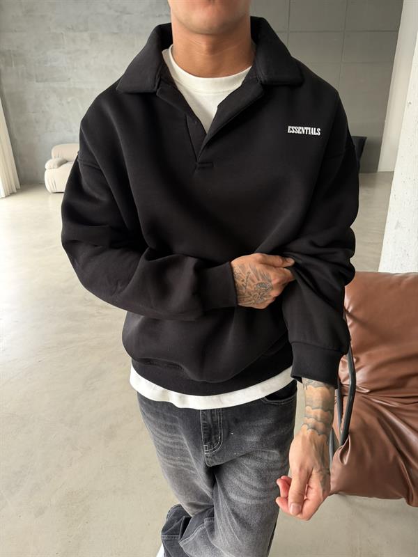Essetıals Basic Polo Sweat - Siyah