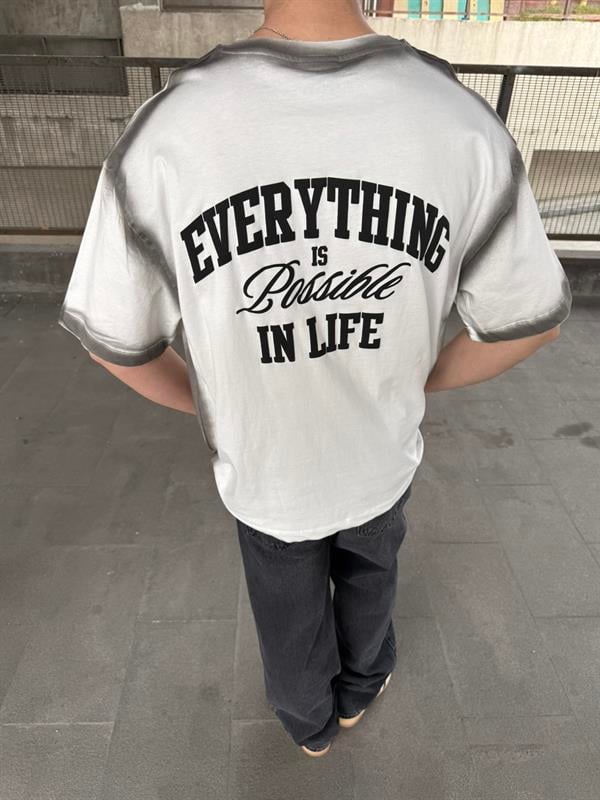 Everything  Spreyli Oversize T-Shirt  - Beyaz