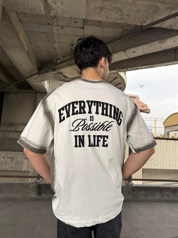 Everything  Spreyli Oversize T-Shirt  - Beyaz