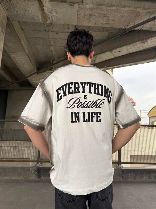 Everything  Spreyli Oversize T-Shirt  - Beyaz