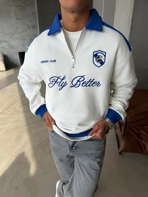 Fly Better Yarım Fermuar Sweat - Beyaz