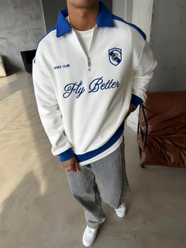 Fly Better Yarım Fermuar Sweat - Beyaz