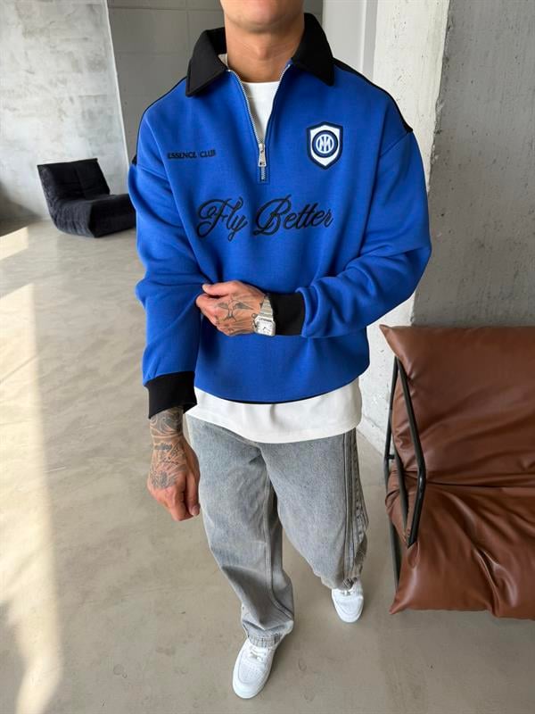 Fly Better Yarım Fermuar Sweat - Mavi