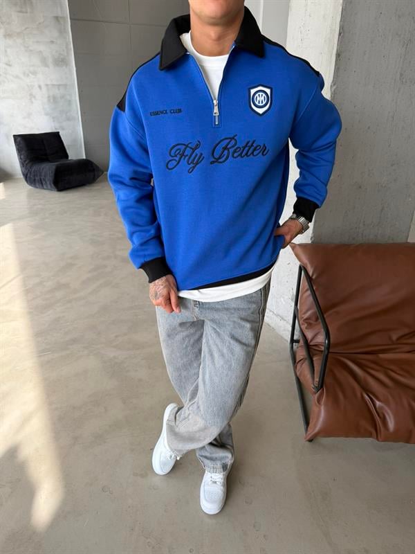 Fly Better Yarım Fermuar Sweat - Mavi