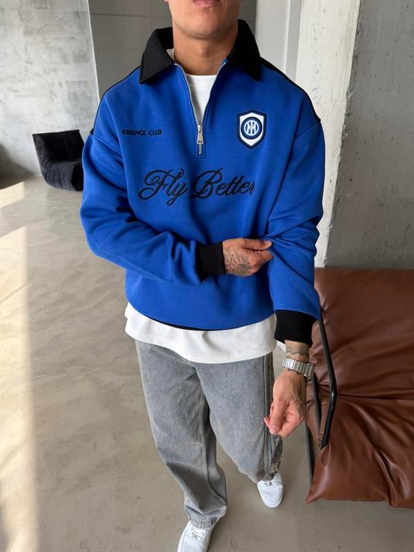 Fly Better Yarım Fermuar Sweat - Mavi