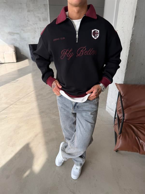 Fly Better Yarım Fermuar Sweat - Siyah