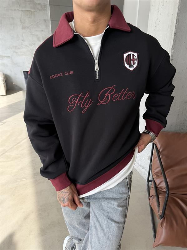 Fly Better Yarım Fermuar Sweat - Siyah