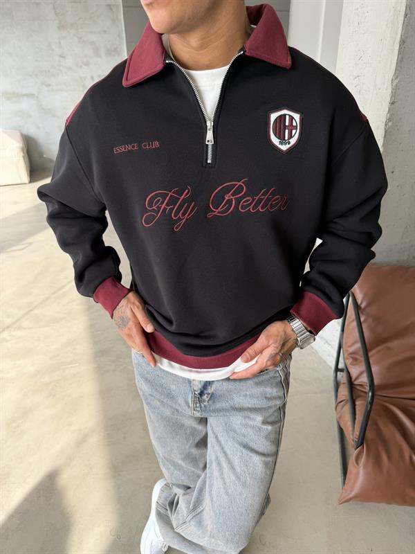 Fly Better Yarım Fermuar Sweat - Siyah