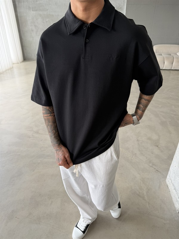 Forget The Future Nakışlı Basic Polo Yaka - Siyah