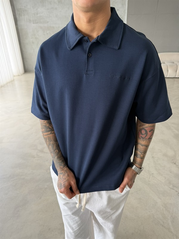 Forget The Future Nakışlı Basic Polo Yaka - Lacivert