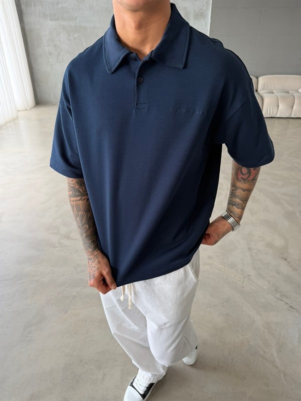 Forget The Future Nakışlı Basic Polo Yaka - Lacivert