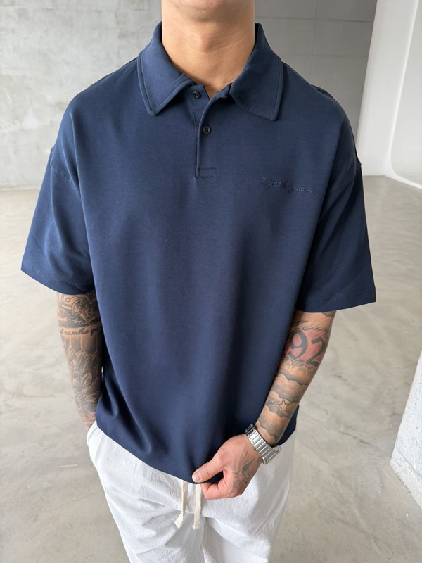 Forget The Future Nakışlı Basic Polo Yaka - Lacivert